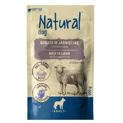 NATURAL dog -пауч за кучета. Агне с боровинки 0,500гр