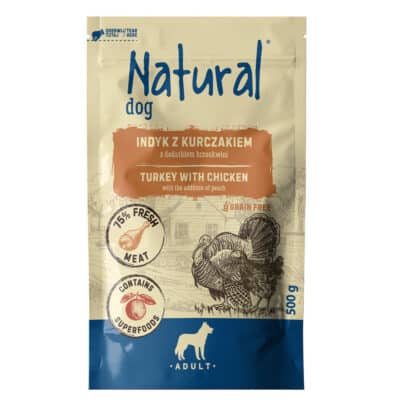 NATURAL dog- пауч за кучета.Птичи меса и праскови 0,500гр.